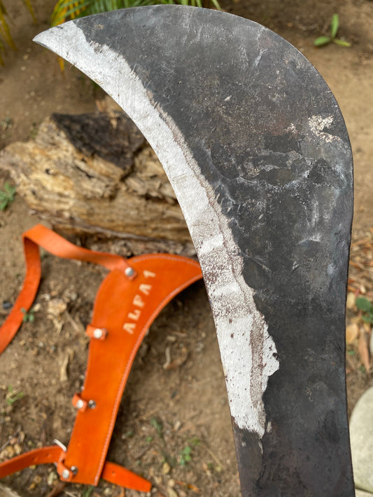 ALFA 1 Artisanal 100% Hand Made Heavy-Duty Curved Billhook Machete w/ Custom Leather Shoulder Harness