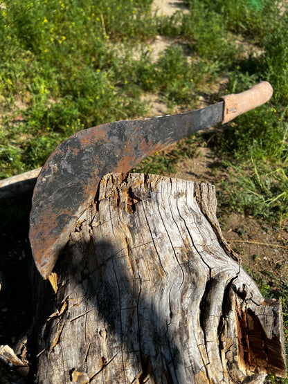 ALFA 1 Artisanal 100% Hand Made Heavy-Duty Curved Billhook Machete w/ Custom Leather Shoulder Harness