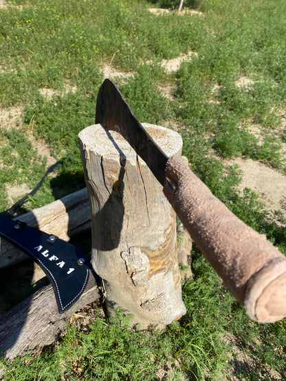 ALFA 1 Artisanal 100% Hand Made Heavy-Duty Curved Billhook Machete w/ Custom Leather Shoulder Harness